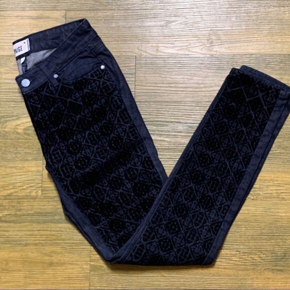 Paige Antoinette Black Velvet Color Block Print Front Skinny Jean 25 - Picture 2 of 8